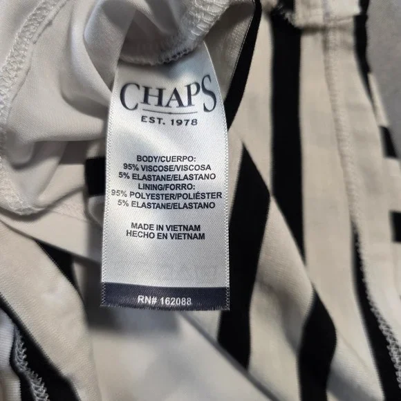 Chaps Womens Black White Striped Tie Waist Short Sleeve Knee Length Dress Medium - Picture 5 of 11